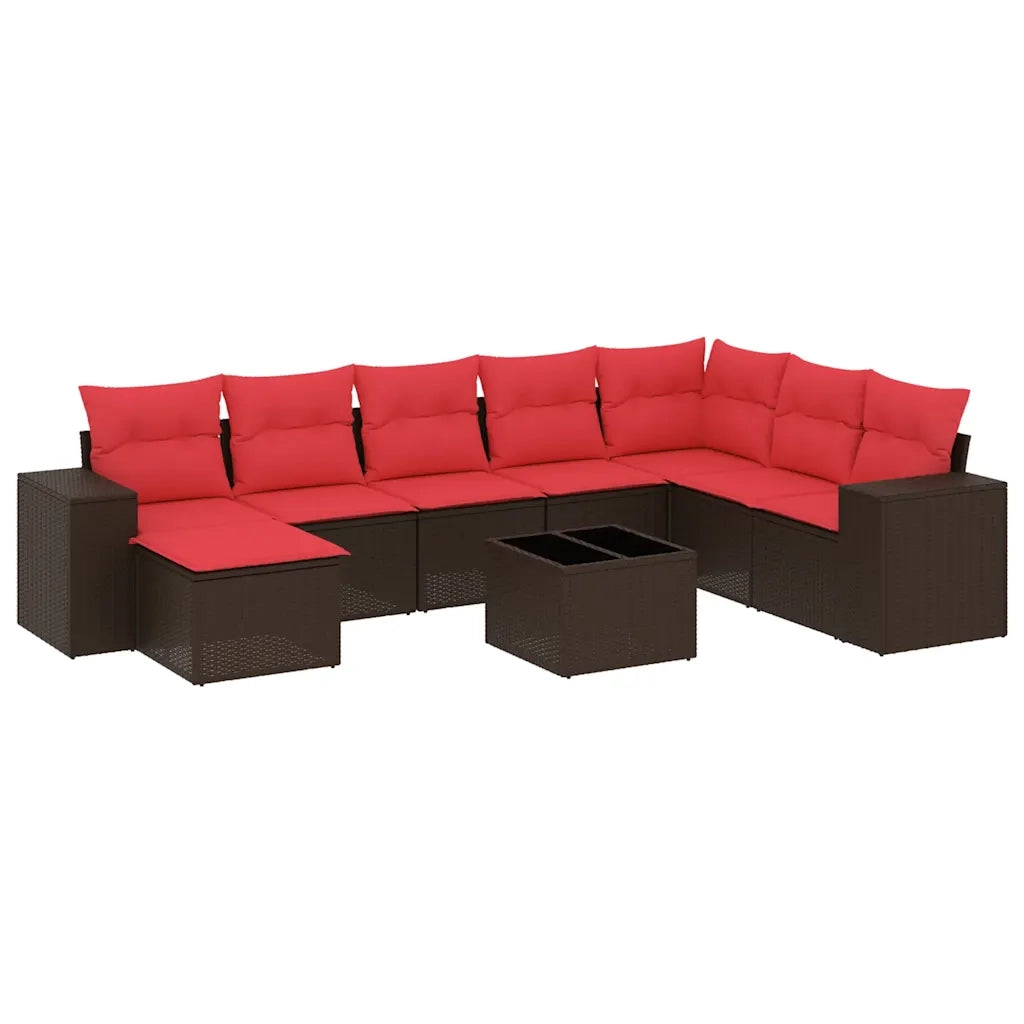 Set Divani da Giardino 9 pz con Cuscini Marrone in Polyrattan 3222973