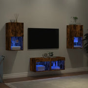 vidaXL Mobili TV a Muro 4pz con Luci LED Rovere Fumo