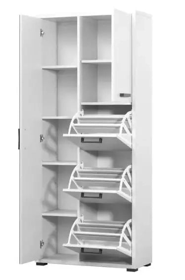 Armadio con specchio + 3 ribalte +anta bianco cemento già montato L75.3 H175 P33