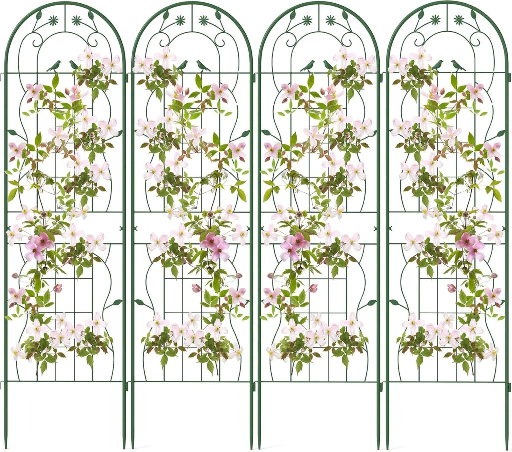 Traliccio da Giardino in Metallo 180 x 50 CM, 4 Pannello di Recinzione Antiruggine per Piante Rampicanti, Rose e Verdure, Decorazione Esterna per Giardino, Cortile, Patio (Verde)