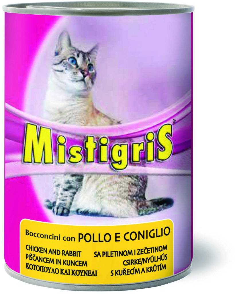 Bocconi per Gatti ''Misura Tigris'' Gusto Pollo e Coniglio Gr. 405 24 Pezzi