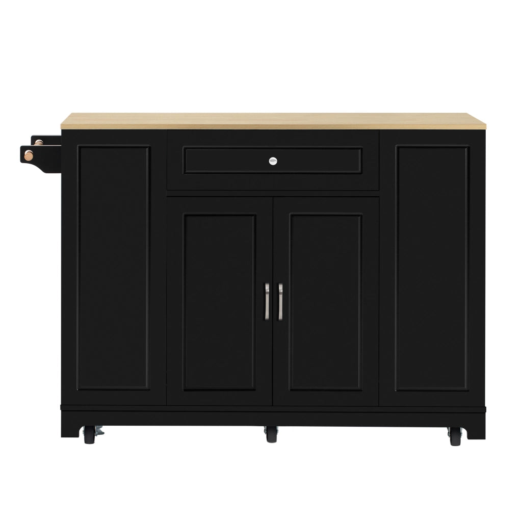 Isola Cucina Mobile con Rotelle e Piano Allungabile ¨C MINIMAL ¨C Nero, Cassetti, Portarifiuti