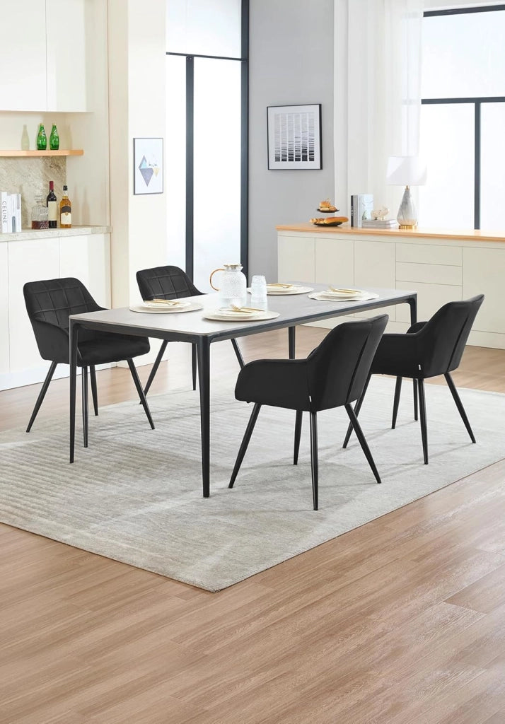 Sedia per Sala da Pranzo Imbottita, Poltroncina in Velluto,Sedia da Cucina con Braccioli e Schienale, Gambe in Metallo, moderne,Nero, BH93sz-1