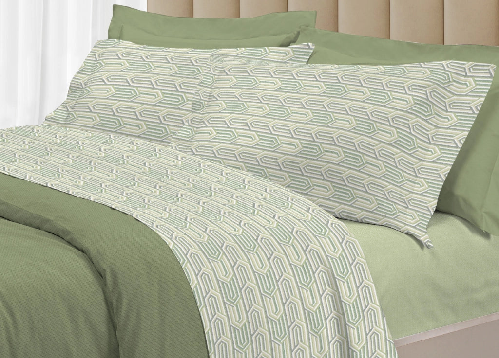 Completo Lenzuola Letto 100% Cotone Italy 3027 Disegno Henry - Piazza E Mezza - Verde