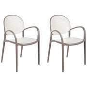 Set di 2 sedie da pranzo in plastica marrone chiaro per giardino e cucina all'aperto dal design retrò