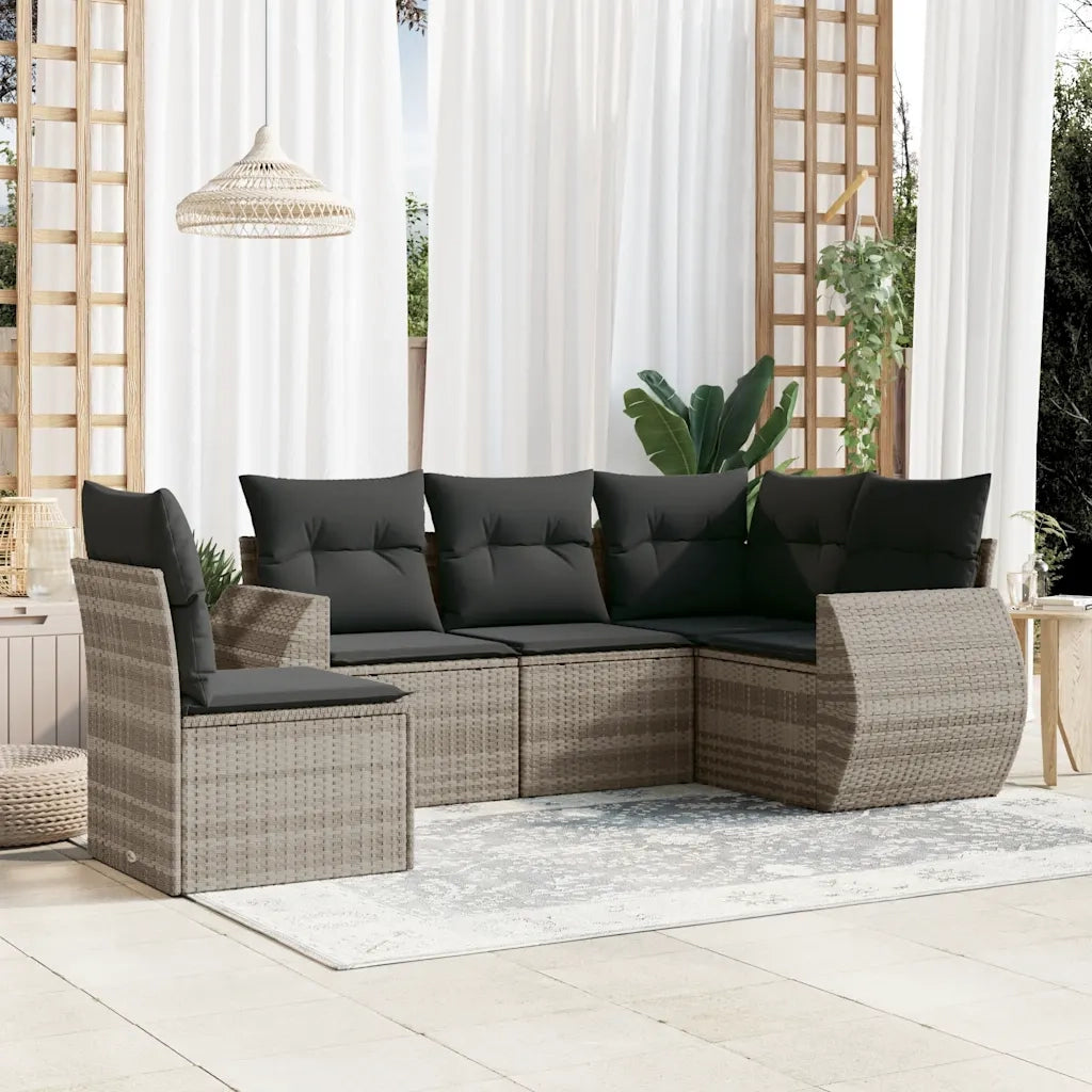 Set Divano da Giardino 5pz con Cuscini-Sofa da Giardino-Divanetto da esterno Grigio Chiaro Polyrattan 613489