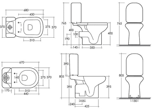 Vaso monoblocco serie orient/ninfea scarico a muro
