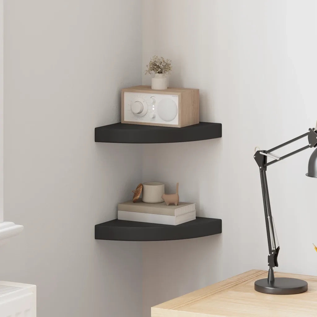 2 pz Scaffali Angolari a Parete | Mensola sospesa Neri 25x25x3,8 cm in MDF