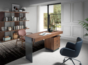 Scrivania in noce e acciaio lucido scurito