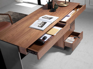 Scrivania in noce e acciaio lucido scurito