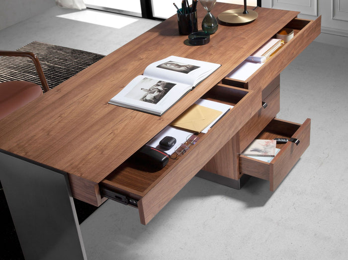 Scrivania in noce e acciaio lucido scurito