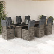 Set BistrÃ² da Giardino 9 pz con Cuscini in Polyrattan Grigio