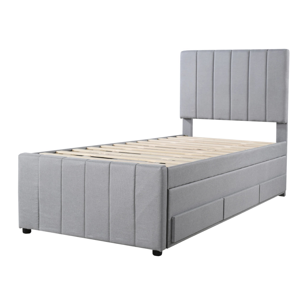 Letto imbottito grigio 90x200 cm con letto estraibile e 3 cassetti