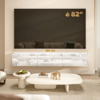 Mobile Porta TV fino a 82" Sospeso con 3 Armadietti a Ribalta e Ante Soft Close Bianco Lucido