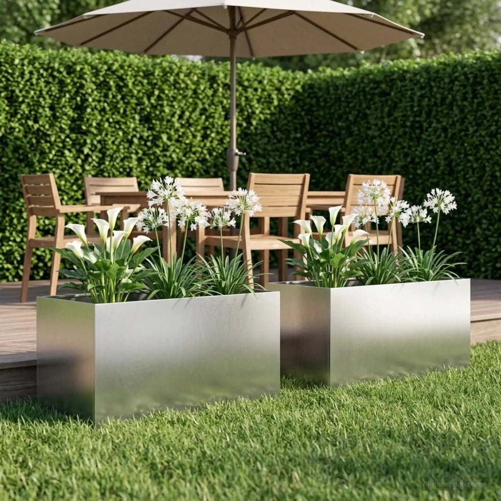 Vaso da giardino 2 pz Argento 100 x 50 x 50 cm Acciaio Inox 8005283