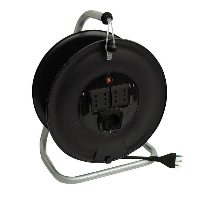 PROLUNGA ELETTRICA AVVOLGICAVO MT.50 CAVO 3X1,5 4 PRESE SCHUKO BIPASSO