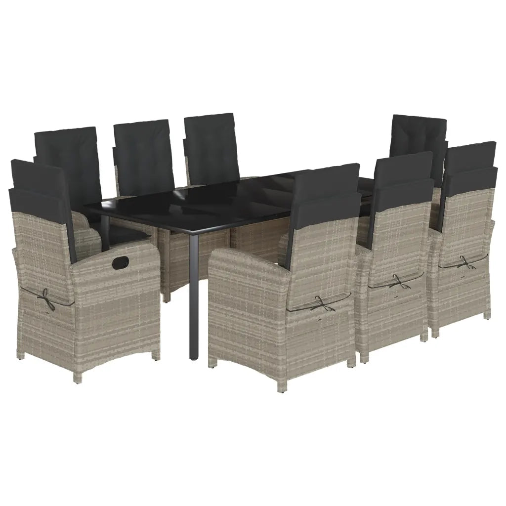 Set Pranzo da Giardino 9pz con Cuscini Grigio Chiaro Polyrattancod mxl 88575