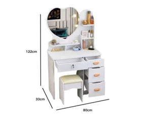 Mobile Scrivania con Specchio a Cuore Set con mensole , cassetti e sgabello tavolo cosmetici per ragazze Bianco / White
