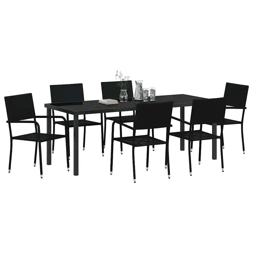 Set da Pranzo per Giardino con cuscino 7 pcs Nero polyrattan 3380041