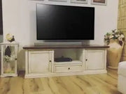 Mobile Porta tv Shabby chic bianco anticato e noce scuro