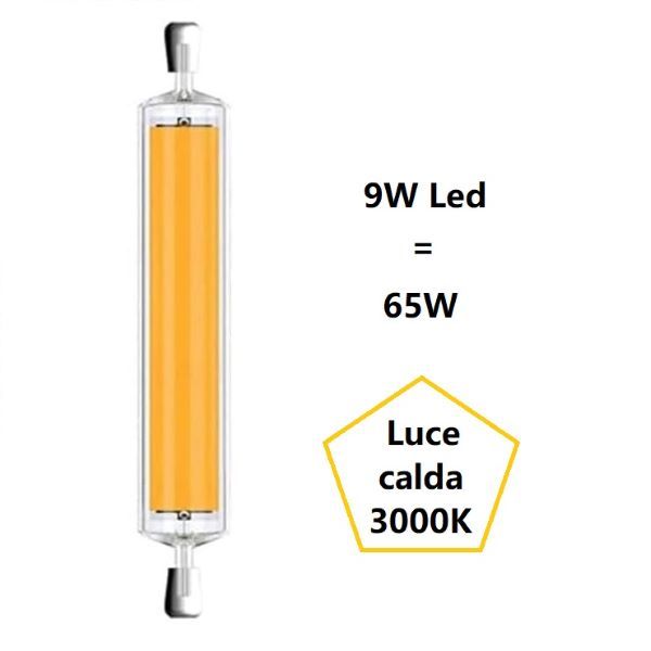 R7S LAMPADINA LINEARE A LED IN VETRO 9W LUCE CALDA 3000K 1000 LUMEN FAN EUROPE