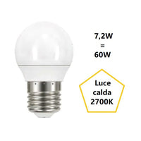 LAMPADINA SFERETTA A LED 7,2W LUCE CALDA 2700K 806 LUMEN E27 BOT LIGHTING