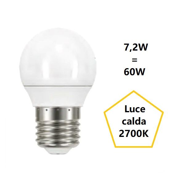 LAMPADINA SFERETTA A LED 7,2W LUCE CALDA 2700K 806 LUMEN E27 BOT LIGHTING