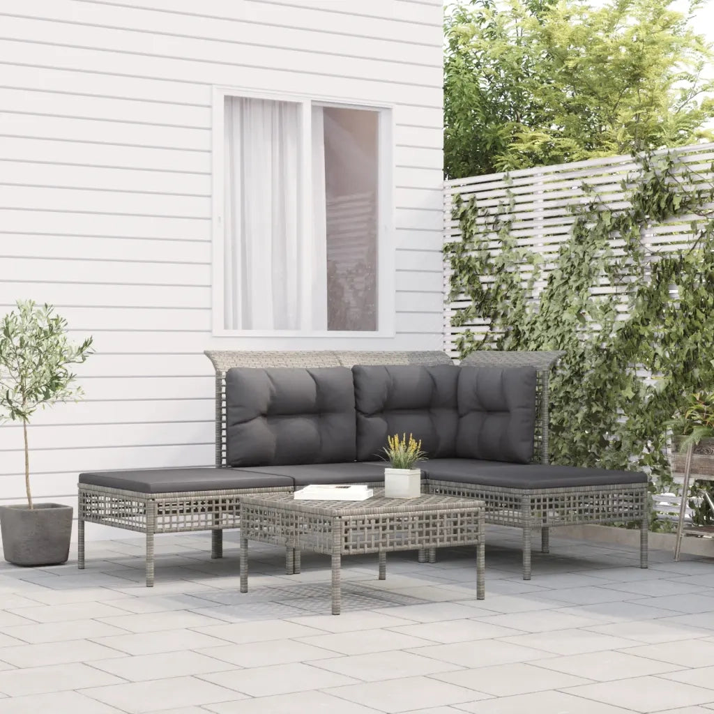 Set Divani da Giardino 5 pz | Set Salotto da Giardino con Cuscini in Polyrattan Grigio