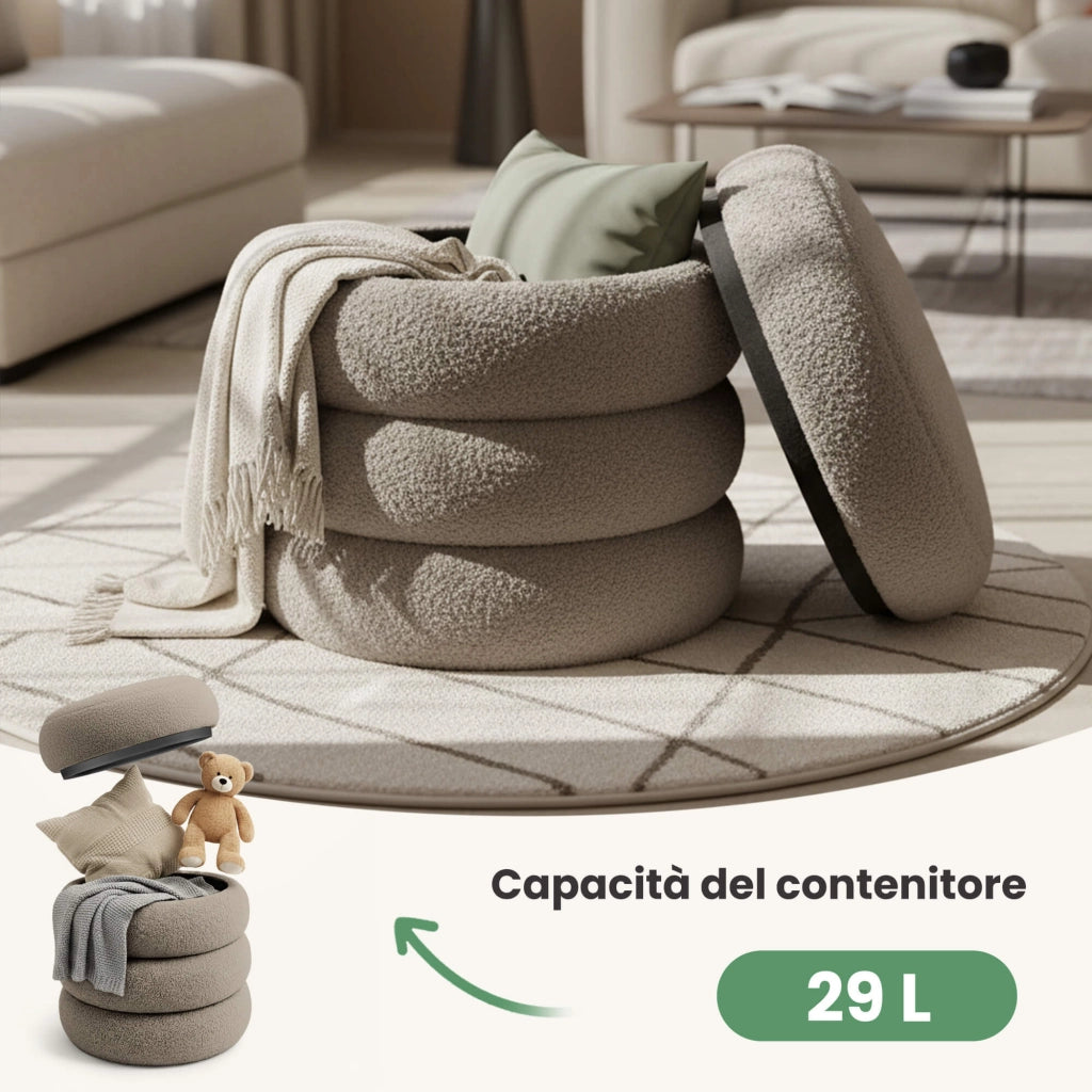 Pouf contenitore cilindrico in tessuto teddy 42 cm SNUGGO Moka