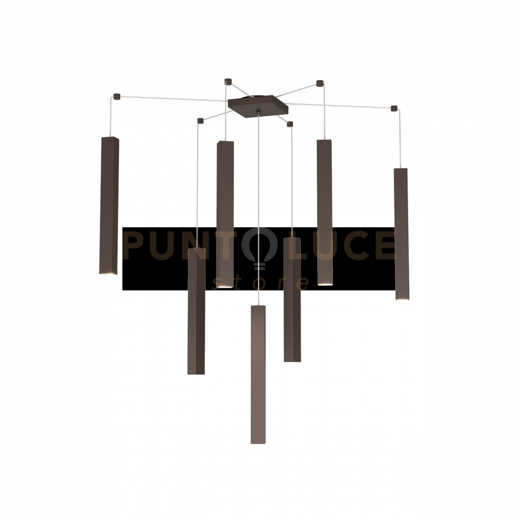 SQUARE TUBE SOSPENSIONE 7 LUCI MARRONE CAVO CM.250 CON BASE 1173-S7-MA