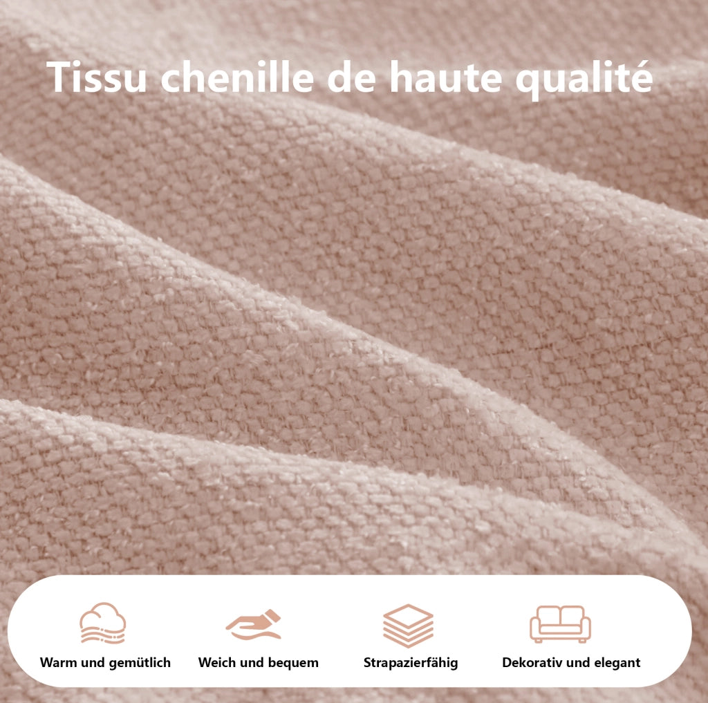 Divano modulare senza struttura in ciniglia rosa; 2 moduli; chaise longue e funzione letto