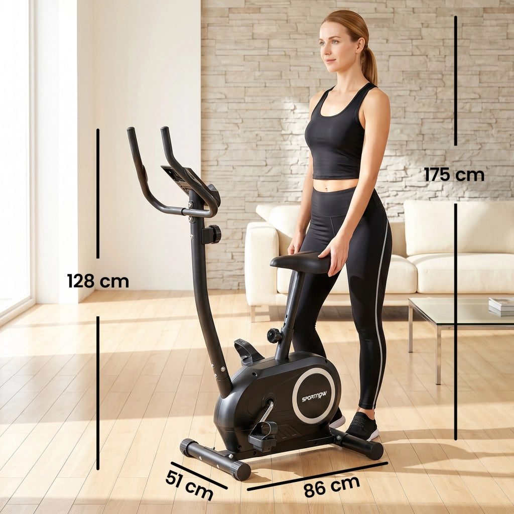 Cyclette Magnetica con Resistenza a 8 Livelli 86x51x128 cm Display LCD e App Bluetooth in Metallo Nero