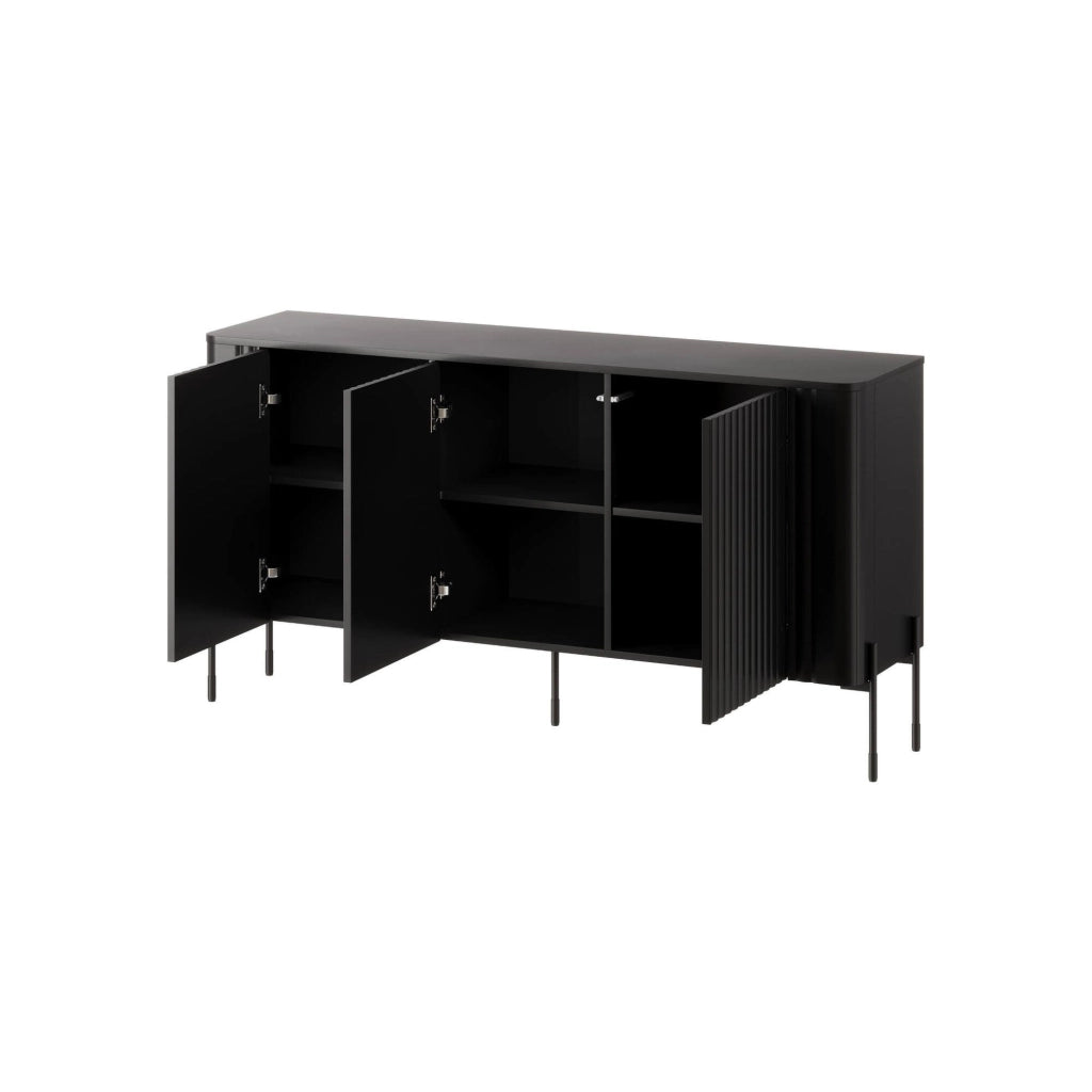 Credenza Susegana, Madia da salotto con tre ante battenti, Rialzata da terra, 150x40 h80 cm, Nero