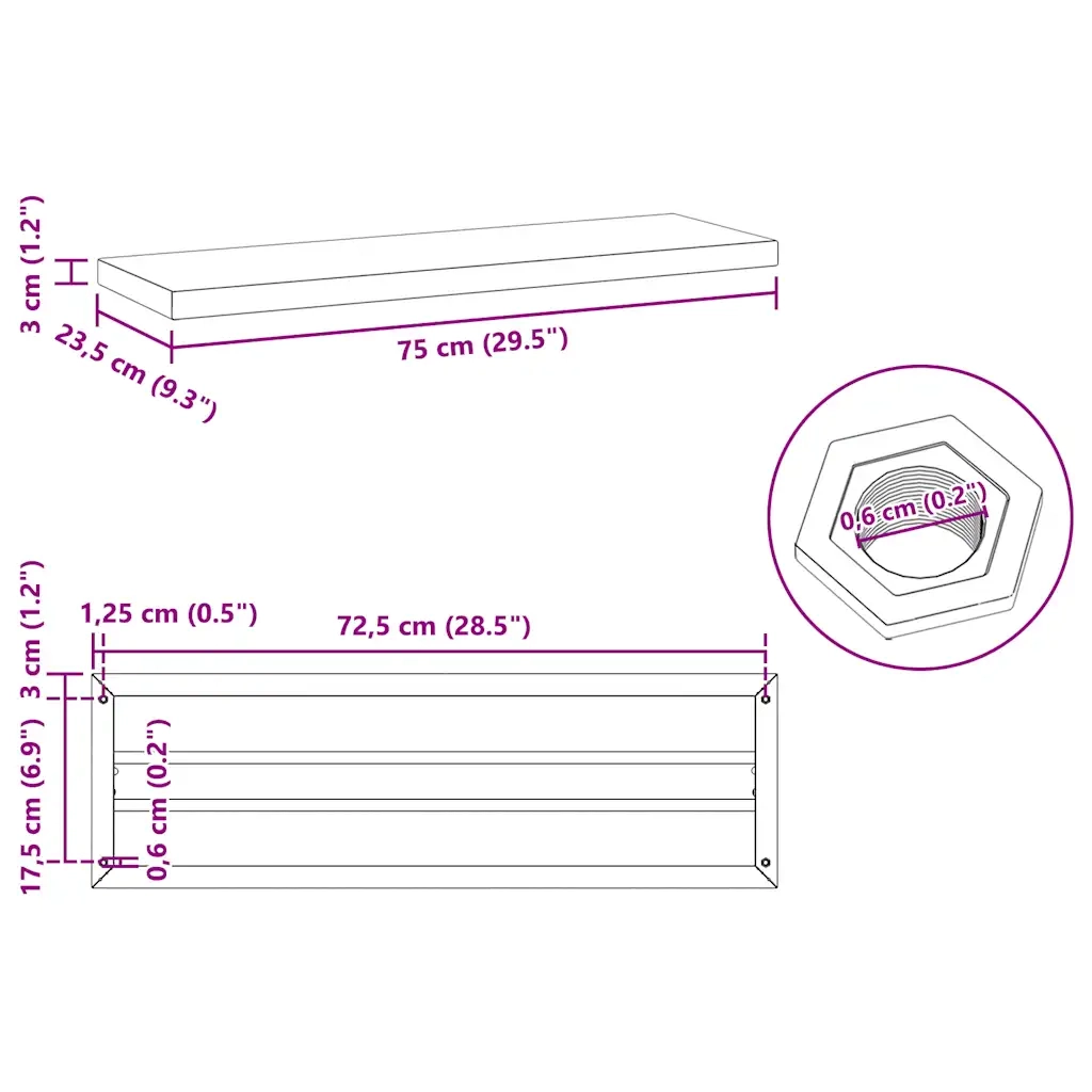 Mensole a Muro 2 pz 75x23,5cm Argento in Acciaio Inossidabile 30283
