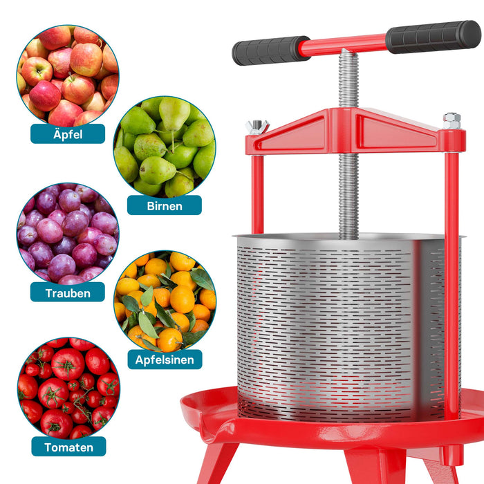 Torchio frutta da 14 litri, cestello in acciaio inox, con treppiede e beccuccio