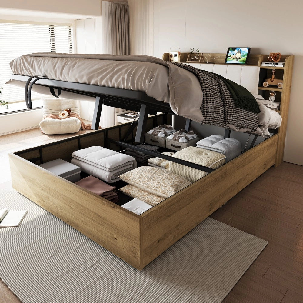 Letto Contenitore in Legno con Testiera e USB ¨C Xylo ¨C Matrimoniale 180x200