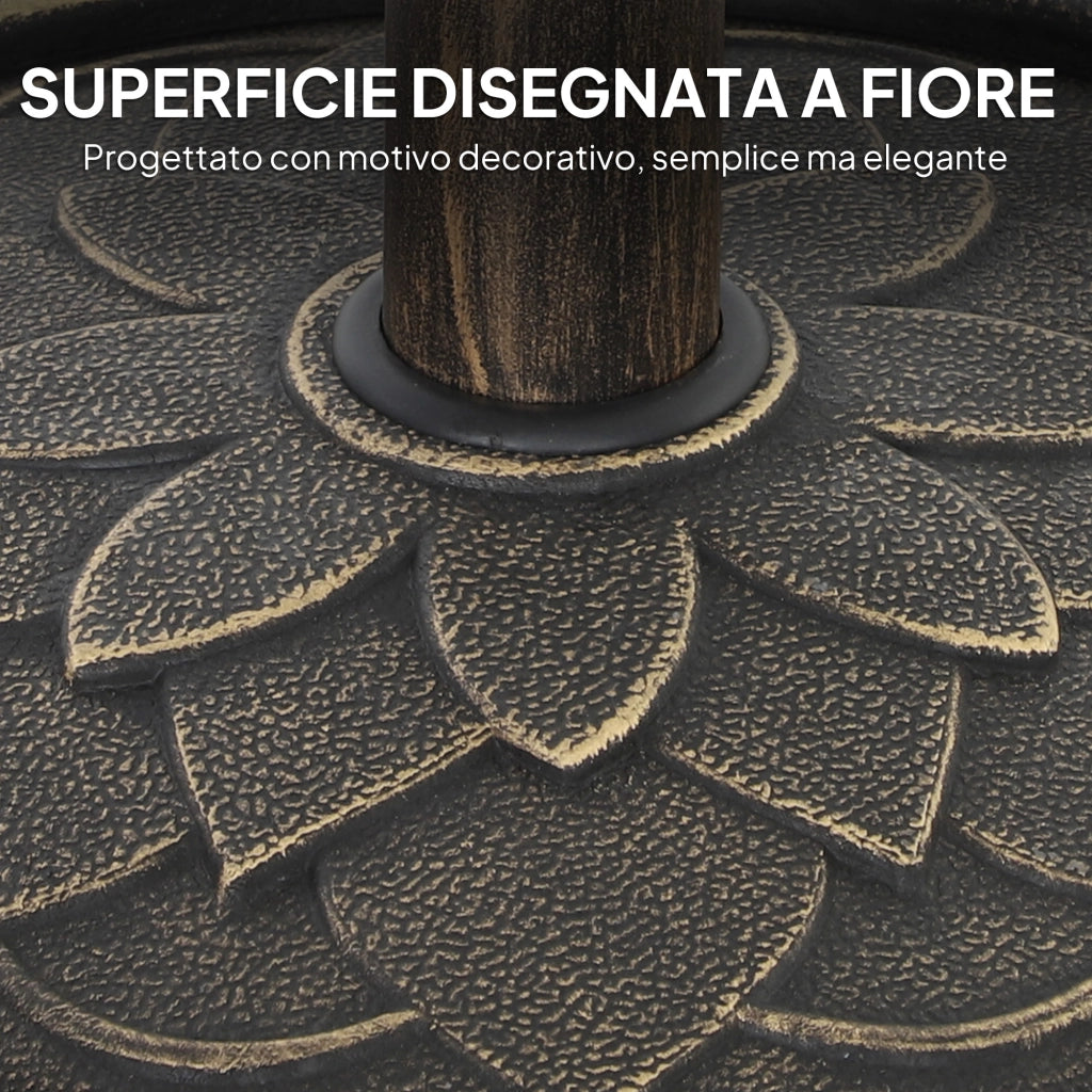 Base per Ombrellone da 12 kg con Manovella Integrata, in Resina, Metallo e Cemento, ?46x34 cm, Bronzo
