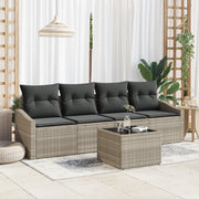Set da pranzo da giardino 5 pezzi con cuscini grigio chiaro in polyrattan