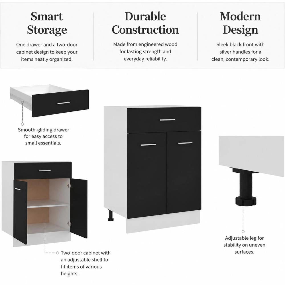 Drawer Unit Lyon Black 60x46x81.5 Cm Wood-based Material