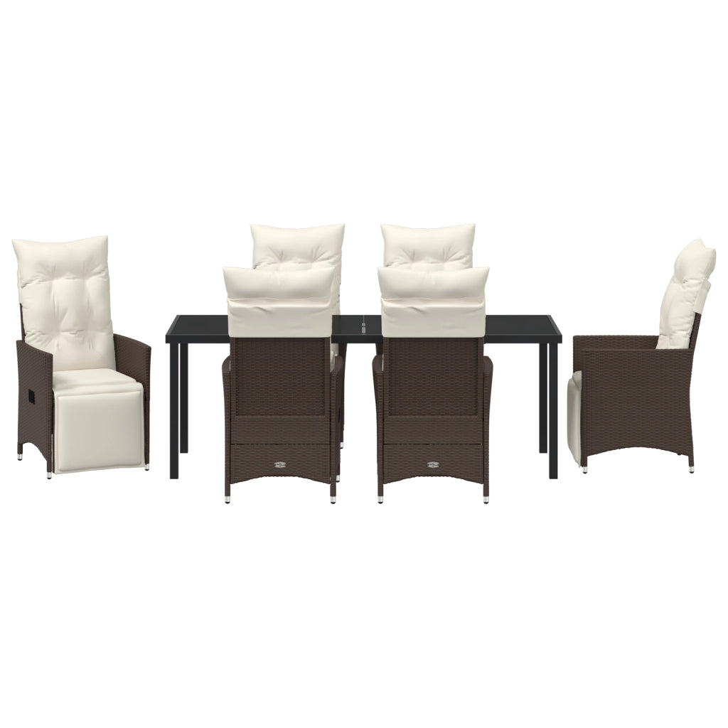 Set da Pranzo da Giardino di 7 Pezzi con Cuscini Marrone Rattan Polimerico