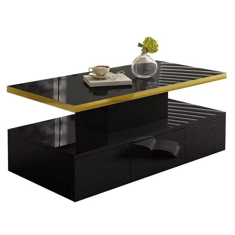 Tavolino da caffè moderno lucido nero 100 x 50 x 39 cm in truciolare con cassetto