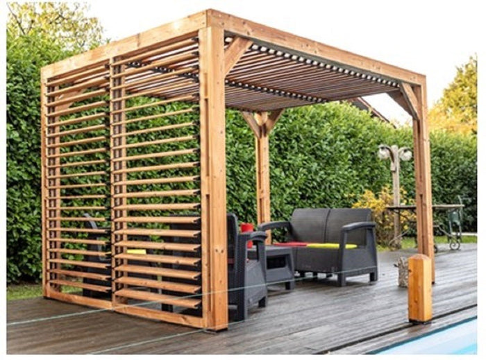 Pergola FORESTA gazebo in legno massiccio trattato ad alta temperatura, con veneziane mobili , dimensioni 313x234x217H