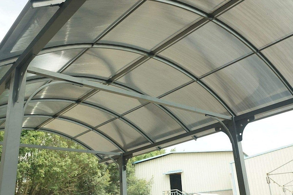 Carport FORESTA tettoia arrotondata per posto camper, furgone, barca, in alluminio, tetto policarbonato 360X760