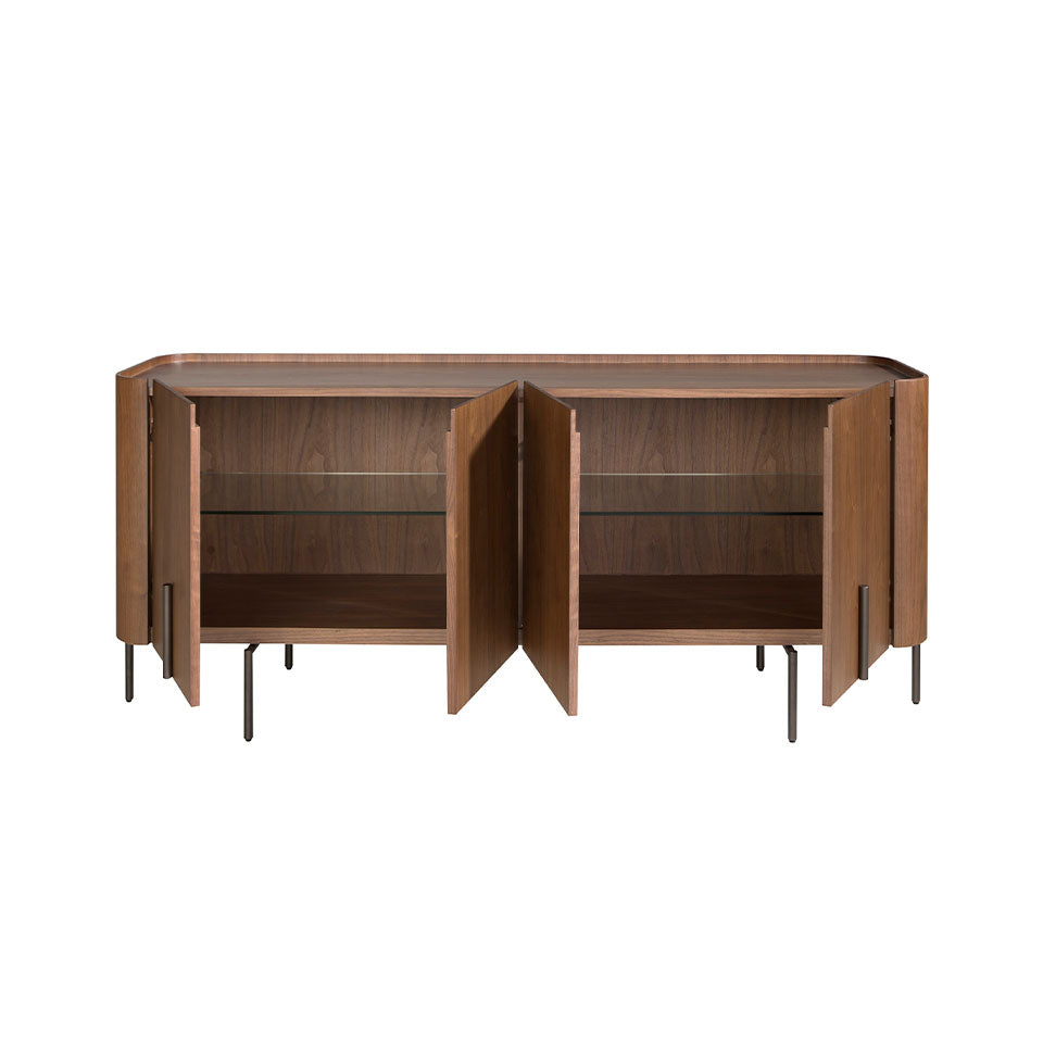Credenza in legno di noce e acciaio nero