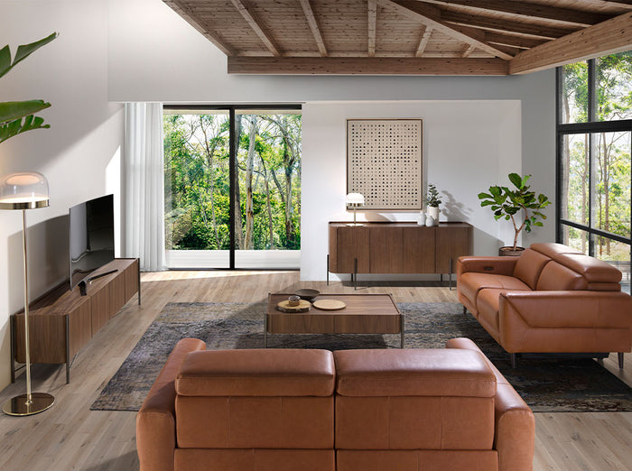 Credenza in legno di noce e acciaio nero