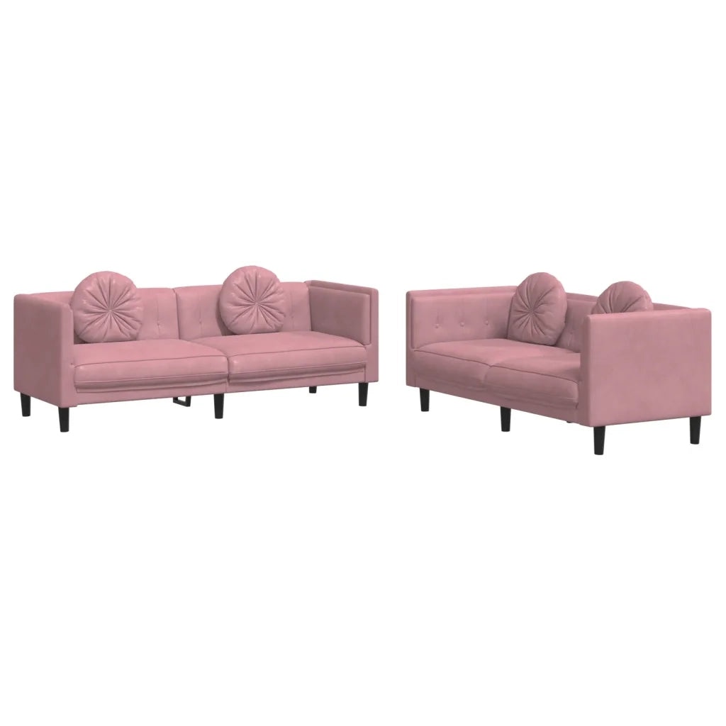 Set di Divani 2 pz con Cuscini Rosa in Velluto