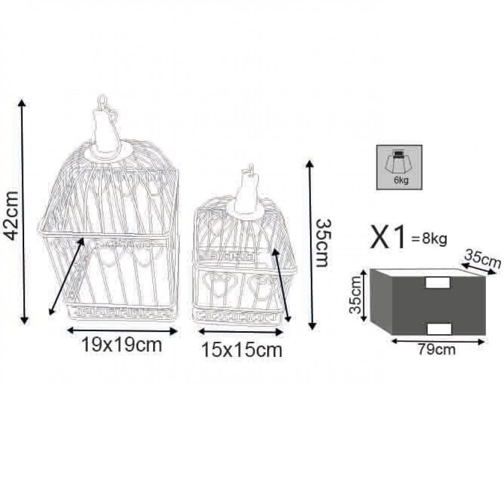Set 2 Gabbie Natalie Rettangolari in Acciaio Bianco Antico