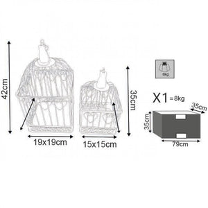 Set 2 Gabbie Natalie Rettangolari in Acciaio Bianco Antico
