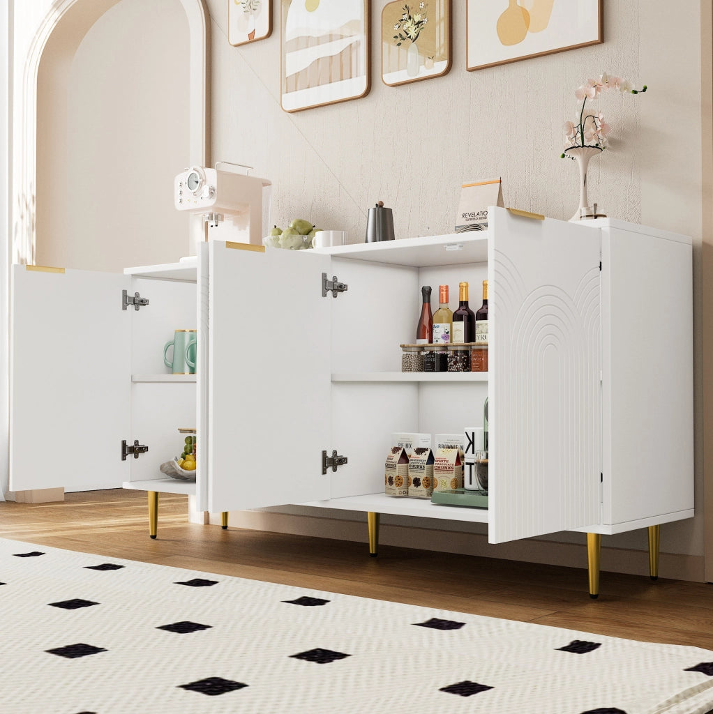 Credenza 4 ante 160x80x40 cm bianca con ripiani regolabili e cerniere soft-close
