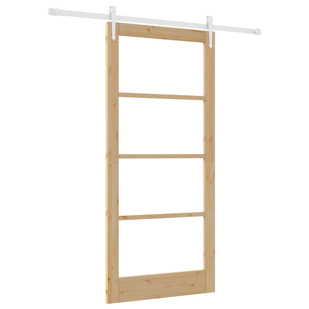 Porta Scorrevole con Set di Accessori 93x202 cm Legno Massello di Pino